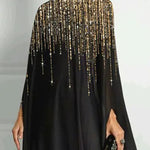 Long Sleeves Loose Rhinestone Round-Neck Maxi Dresses