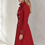 Women's Red Double-Breasted Denim Trench Coat