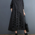 A-Line Long Sleeves Asymmetric Hollow Polka-Dot Solid Color Lapel Midi Dresses