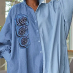 Long Sleeves Loose Buttoned Three-Dimensional Flower Lapel Midi Dresses Shirt Dress
