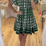 Short Sleeves Button Up Geometric Print Mini Dress
