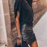 Margovil Elastic Waist Ruched Metalic Mini Skirt