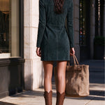 Navy half-zip straight-cut suede mini dress