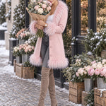 Retro Chic And Elegant Faux Frayed Pink Wool Blend Coat