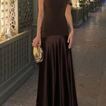 Margovil Strapless Satin Patchwork Flare Maxi Dress