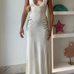 V Neck Sleeveless Open Back Knit Maxi Dress with Sequin