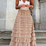Margovil Ruffle Layered Mesh A-line Long Tulle Skirt