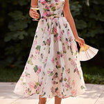 Margovil Adjustable Strap Waisted Floral Swing Midi Holiday Dress