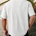 KZZ Men's short-sleeved versatile shirt with openwork jacquard pattern