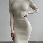 High Collar Short-length Pitted Knitted Dresses Women's Solid Color Knitted Dress
