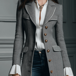 Classic Grey Houndstooth Wool Long Coat