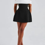 Sexy Contrast Off-the-shoulder Bow-embellished Mini Dress
