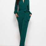 Elegant Long Sleeve Straight Long Pants Jumpsuits Clubwear Rompers with Pockets