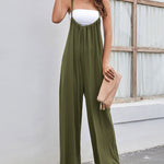 Flowy Wide Leg Jumpsuit Spaghetti Strap High Rise Bodysuit Solid Loose Romper
