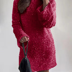 Nadorine Women's Coral Sequins Tie-back Mini Dress