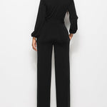 Elegant Long Sleeve Straight Long Pants Jumpsuits Clubwear Rompers with Pockets