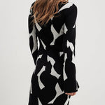 Nadorine Women's Black And White Long Sleeve Knit Maxi Dress