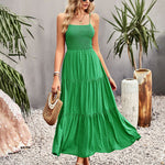 Sleeveless Lace-up Backless Smocked Tiered Maxi Dress Boho Long Beach Sundresses