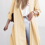 Solid Lapel 3/4 Sleeve Slit Cardigan