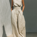 Women's Minimalist Cotton And Linen Blend Sleeveless Blouse And Wide-leg Pants Set