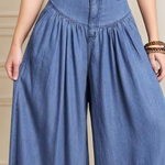 Loose Wide Leg Buttoned Solid Color Zipper Jean Pants Bottoms Trousers