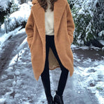Faux Fur Plush Coat Open Front Solid Long Teddy Overcoat