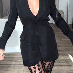 Queen Temperament Button Up Long Sleeve Backless Lapel Blazer