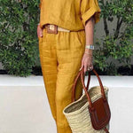 Casual Elegant Solid V Neck Short Sleeve Two Pieces