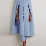 Cap Sleeve Solid Color Round-Neck Cape Pants Pants Set Two Pieces Set