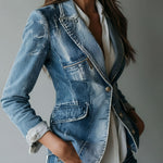 Vintage Effortless Tailoring Washed Denim Blazer