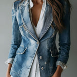 Vintage Effortless Tailoring Washed Denim Blazer