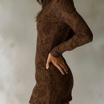 Vintage Zipper Paisley Jacquard Mini Dress With Leather Trim