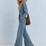 Hooded Star Patch Wide Leg Denim Jumpsuit