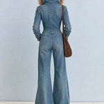Hooded Star Patch Wide Leg Denim Jumpsuit