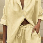 Single-breasted short-sleeved shirt two-piece suit