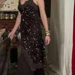 Soraia Velvet Sequin Lace Trim Irregular Hem Slip Mini Dress