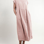 Nadorine Women's Casual Solid Linen Crew Neck Maxi Smock Dress Loose Baggy Ruffle Long Dresses with Pockets