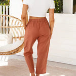 Solid Color Lace Up Pants Small Feet Cotton Linen Pants