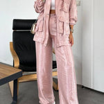 Easy on Me Metallic Fabric Elastic Waist Pocketed Wide Leg Pants