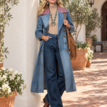 Pink Leopard Collar Denim Trench Coat