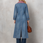 Pink Leopard Collar Denim Trench Coat