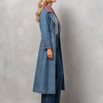 Pink Leopard Collar Denim Trench Coat