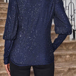 Solid Color Sequined Round Neck Long Sleeve Loose Top