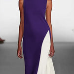 Loose Sleeveless Contrast Color Round-Neck Maxi Dresses
