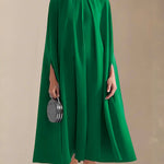 Simple Batwing Sleeves Lace-Up Solid Color High-Neck Midi Dresses