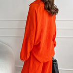 4Pcs Outfits Black Sets+Orange Sets Simple V-Neck Tops + Casual Wide Leg Pants