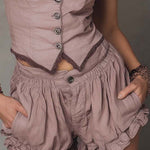 Lace-Trim Button Vest & Ruffle Shorts Set