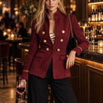 Women's Burgundy Gold Button Military Jacket