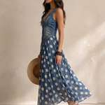 Adeline | Polka Dot Denim Maxi Dress