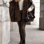 Plush Hooded Vertical Stripe Printed Casual Coat